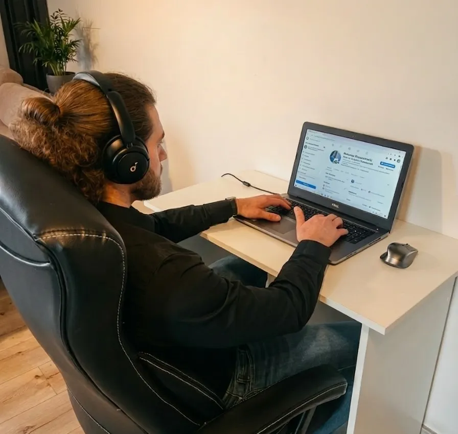 Konsultant przy laptopie w gotowości do wyliczenia nowej oferty